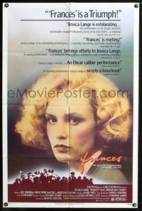 3r346 FRANCES one-sheet poster '82 great close-up of Jessica Lange as cult actress Frances Farmer!