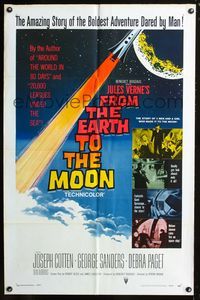 3r350 FROM THE EARTH TO THE MOON 1sheet '58 Jules Verne's boldest adventure dared by man, cool art!