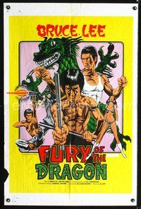 3r356 FURY OF THE DRAGON 1sheet '76 great comic book style artwork of Bruce Lee as Kato, sexy girl!