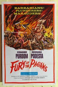 3r357 FURY OF THE PAGANS one-sheet '62 La Furia dei Barbari, sword & sandal barbarians & plunderers!