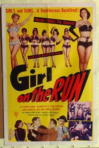 3r377 GIRL ON THE RUN one-sheet movie poster '53 images of sexy strippers & tough gangsters!