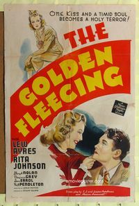3r381 GOLDEN FLEECING 1sh '40 1 kiss from Rita Johnson & Lew Ayres becomes a holy terror, cool art!