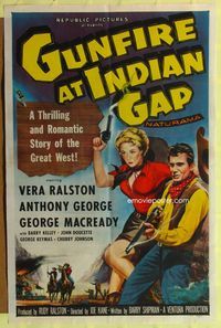 3r403 GUNFIRE AT INDIAN GAP 1sheet '57 sexy cowgirl Vera Ralston & Anthony George with smoking guns!
