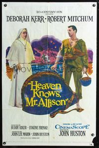 3r423 HEAVEN KNOWS MR. ALLISON one-sheet '57 Robert Mitchum in ragged uniform & nun Deborah Kerr!