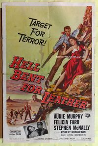 3r426 HELL BENT FOR LEATHER one-sheet '60 art of Audie Murphy with shotgun protecting Felicia Farr!