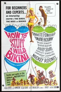 3r465 HOW TO STUFF A WILD BIKINI 1sh '65 Annette Funicello, Buster Keaton, motorcycle & bikini art!