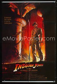 3r477 INDIANA JONES & THE TEMPLE OF DOOM 1sheet '84 full-length art of Harrison Ford by Bruce Wolfe!