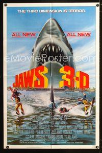 3r498 JAWS 3-D one-sheet poster '83 great Gary Meyer shark artwork, the third dimension is terror!