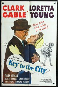 3r509 KEY TO THE CITY one-sheet poster '50 Clark Gable & Loretta Young click like a key in a lock!