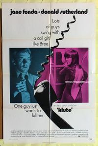 3r516 KLUTE domestic one-sheet poster '71 Donald Sutherland wants to kill sexy call girl Jane Fonda!
