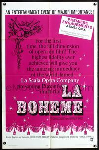 3r518 LA BOHEME one-sheet movie poster '65 Franco Zeffirelli, Puccini, Mirella Freni, classic opera!