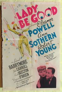 3r520 LADY BE GOOD style D 1sh '41 artwork of Eleanor Powell + photo of Ann Sothern & Robert Young!