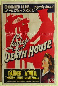 3r523 LADY IN THE DEATH HOUSE 1sheet '44 silhouette art of woman being strapped to electric chair!