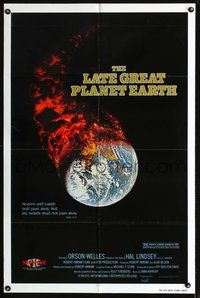3r528 LATE GREAT PLANET EARTH 1sheet '76 wild artwork image of Earth in outer space on fire by MAP!