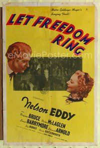 3r535 LET FREEDOM RING style C 1sheet '39 close up of Nelson Eddy smiling at pretty Virginia Bruce!