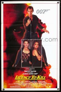 3r537 LICENCE TO KILL one-sheet movie poster '89 Timothy Dalton as James Bond, he's out for revenge!