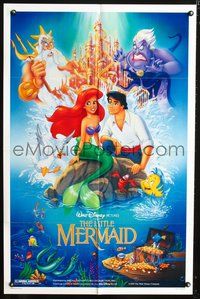 3r539 LITTLE MERMAID one-sheet movie poster '89 Ariel & cast, Disney underwater cartoon!