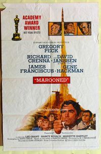 3r584 MAROONED one-sheet poster '69 Gregory Peck, Academy Awards, great Terpning cast & rocket art!