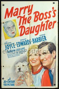 3r587 MARRY THE BOSS'S DAUGHTER 1sheet '41 Fox stone litho art of Brenda Joyce w/terrier & Edwards!