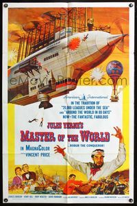 3r591 MASTER OF THE WORLD 1sh '61 Jules Verne, Vincent Price, cool art of enormous flying machine!