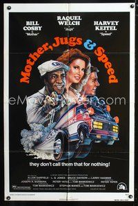 3r606 MOTHER, JUGS & SPEED one-sheet '76 cool art of sexy Raquel Welch, Bill Cosby & Harvey Keitel!