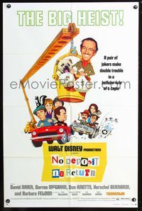 3r630 NO DEPOSIT NO RETURN 1sheet '76 Disney, wacky art of David Niven in crane bucket w/moneybags!