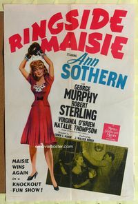 3r716 RINGSIDE MAISIE 1sh '41 great full-length art of Ann Sothern tapping boxing gloves over head!