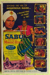 3r747 SABU & THE MAGIC RING one-sheet '57 great image of Sabu & William Marshall as the Genie!
