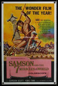 3r750 SAMSON & THE 7 MIRACLES OF THE WORLD one-sheet '62 Maciste Alla Corte Del Gran Khan, sexy art!