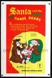 3r753 SANTA & THE THREE BEARS one-sheet movie poster '70 Christmas cartoon, cool Santa w/bears art!