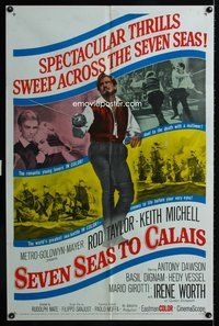 3r765 SEVEN SEAS TO CALAIS one-sheet poster '62 pirate Rod Taylor sweeps across the seven seas!