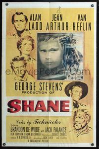 3r770 SHANE one-sheet '53 most classic western, Alan Ladd, Jean Arthur, Van Heflin, Brandon De Wilde