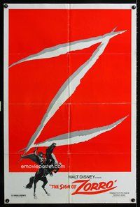 3r781 SIGN OF ZORRO one-sheet poster R78 Walt Disney, cool action art of masked hero Guy Williams!