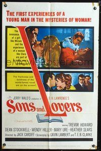 3r804 SONS & LOVERS one-sheet movie poster '60 from D.H. Lawrence's novel, Trevor Howard, Mary Ure!