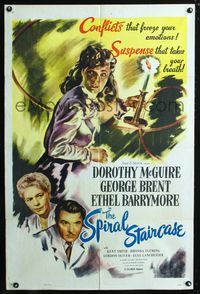 3r811 SPIRAL STAIRCASE one-sheet movie poster R54 cool artwork of Dorothy McGuire with candlestick!