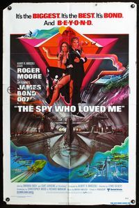 3r815 SPY WHO LOVED ME one-sheet poster '77 cool artwork of Roger Moore as James Bond by Bob Peak!