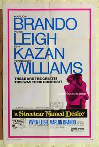 3r833 STREETCAR NAMED DESIRE one-sheet poster R70 Marlon Brando, Vivien Leigh, Elia Kazan classic!
