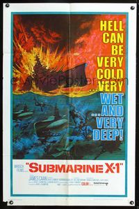 3r837 SUBMARINE X-1 one-sheet movie poster '68 James Caan, cool naval scuba divers & warfare art!