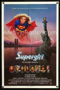 3r847 SUPERGIRL one-sheet poster '84 super Helen Slater in costume flying over Statue of Liberty!