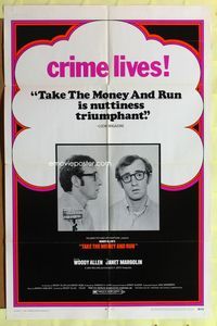 3r854 TAKE THE MONEY & RUN one-sheet movie poster '69 Janet Margolin, wacky Woody Allen mugshot!