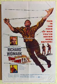 3r897 TIME LIMIT one-sheet '57 Richard Widmark, cool art of Korean War soldier in barb-wire fence!