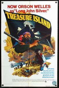 3r912 TREASURE ISLAND one-sheet poster '72 great artwork of Orson Welles as pirate Long John Silver!