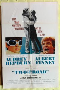 3r926 TWO FOR THE ROAD 1sheet '67 Audrey Hepburn & Albert Finney embrace, directed by Stanley Donen!