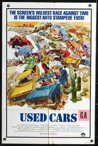 3r937 USED CARS int'l one-sheet poster '80 Robert Zemeckis, great wacky Kossin art of car race!