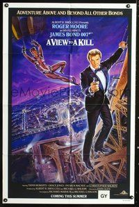 3r946 VIEW TO A KILL purple advance one-sheet '85 Moore as James Bond, cool different artwork!