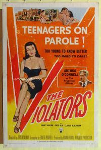 3r950 VIOLATORS one-sheet poster '57 Reynold Brown art of sexy smoking bad girl teenager on parole!