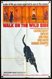 3r955 WALK ON THE WILD SIDE one-sheet '62 cool artwork of black cat on stairs & stars on balcony!