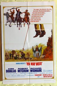 3r962 WAY WEST style B one-sheet '67 Kirk Douglas, Robert Mitchum, great art of frontier justice!