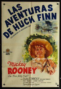 3t586 ADVENTURES OF HUCKLEBERRY FINN  Argentinean '39 artwork of Mickey Rooney wearing straw hat!