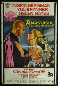 3t590 ANASTASIA  Argentinean poster '56 great romantic close up art of Ingrid Bergman & Yul Brynner!